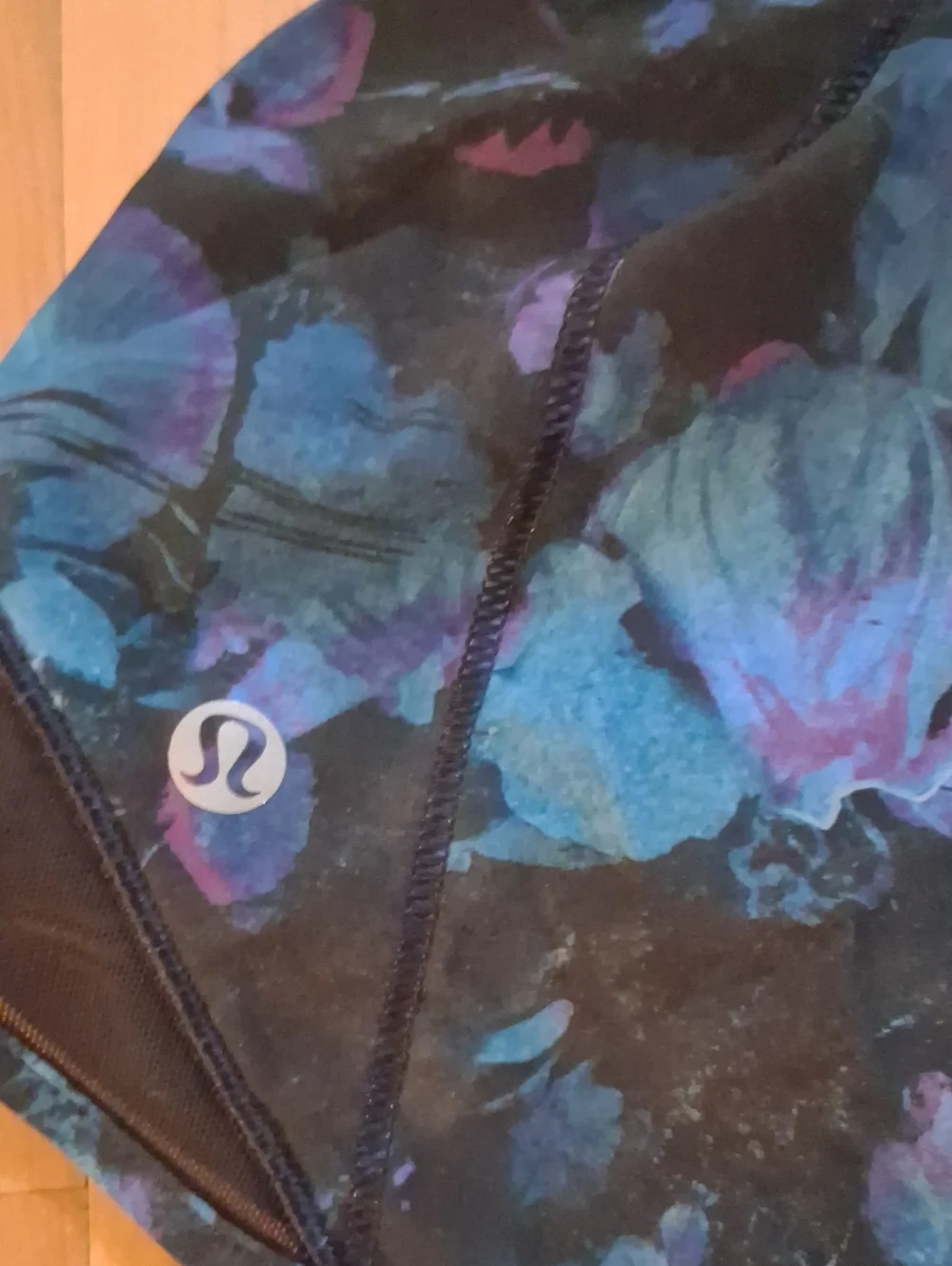 lululemon athletica Women's Black Shorts with Blue and Purple Floral Print